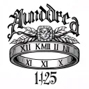 Create a tattoo using the word "Aundrea" , a wedding ring & the date 1/1/25 in Roman numerals  tattoo design idea
