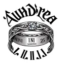 Create a tattoo using the word "Aundrea" , a wedding ring & the date 1/1/25 in Roman numerals  tattoo design idea