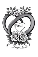 infinity sign incorporated with name Paul with roses and a heart tattoo design idea