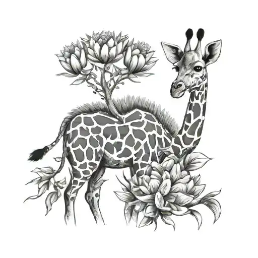 protea giraffe gracefully walking tattoo design idea