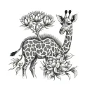 protea giraffe gracefully walking tattoo design idea