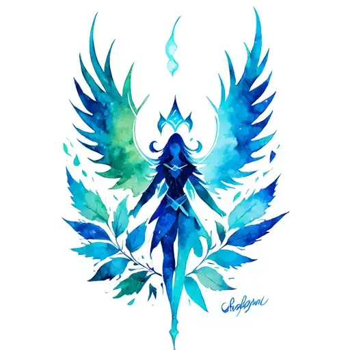 trinity force from zelda with wind leafs spreading tattoo design idea