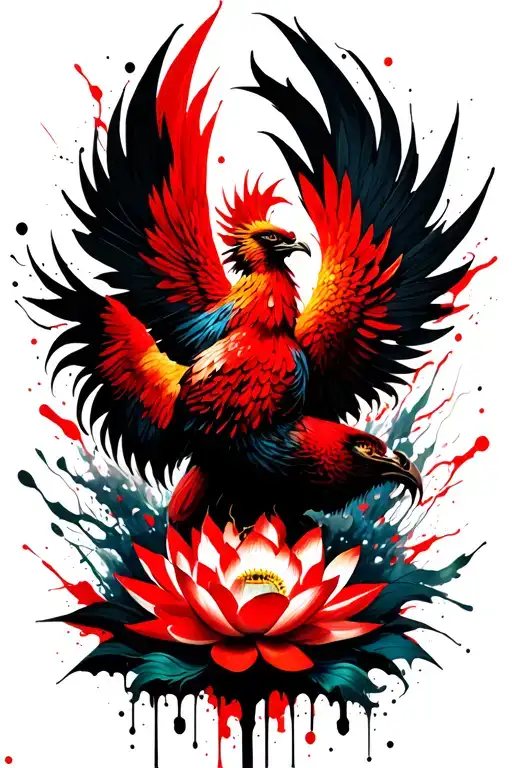 rising phoenix with lotus flowers tattoo design idea