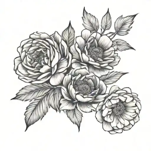 November, July, March, August, December birth flowers tattoo design idea
