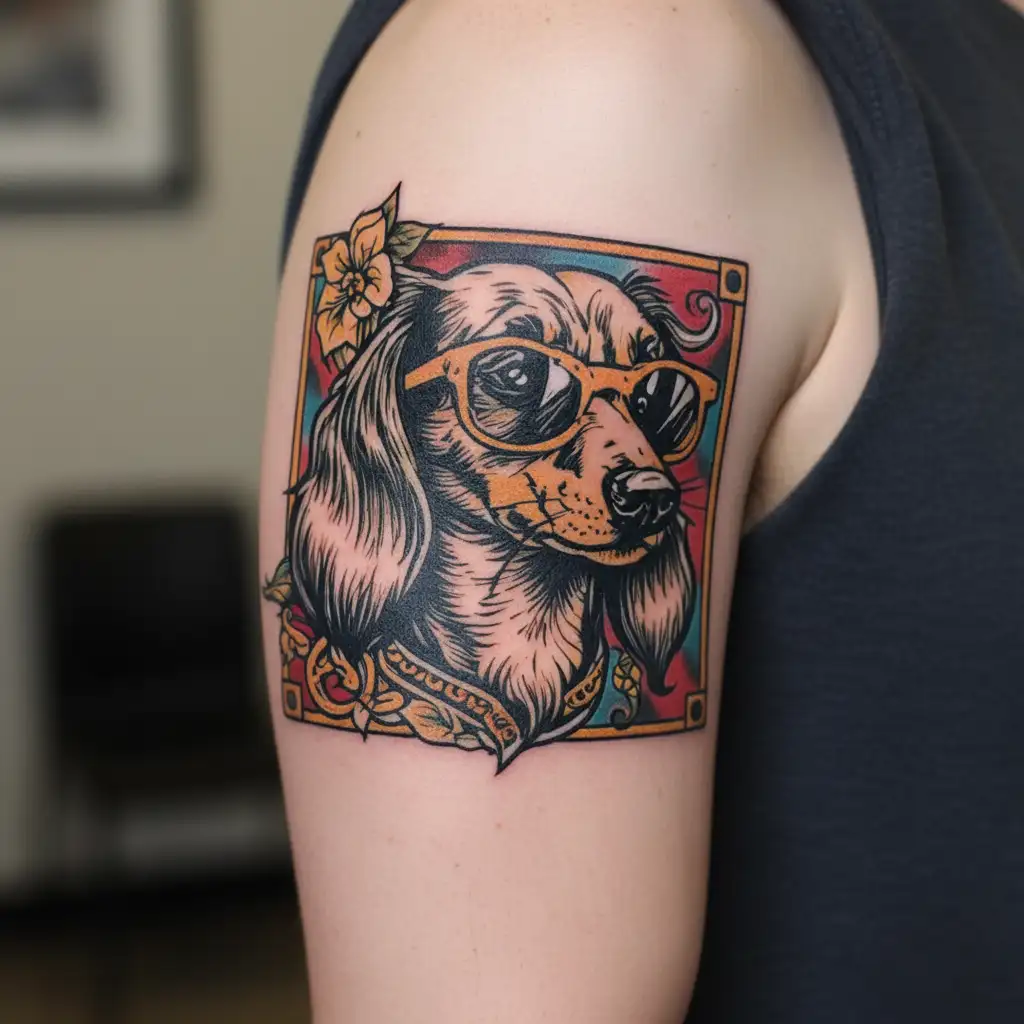 dachshund wearing sunglasses tattoo design idea