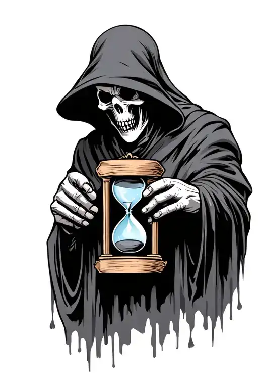 rugged grim reaper holding hourglass tattoo design idea