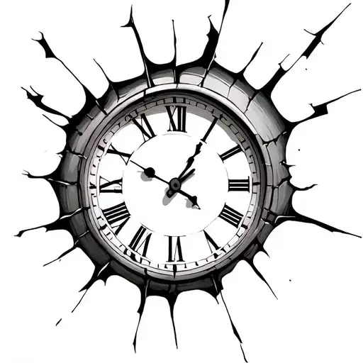 clock that is cracked at 8:44 tattoo design idea