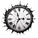 clock that is cracked at 8:44 tattoo design idea