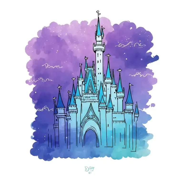 disney world Cinderella's castle with color tattoo design idea