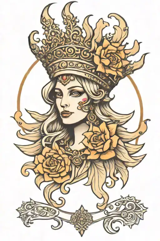 sun queen crown tattoo design idea