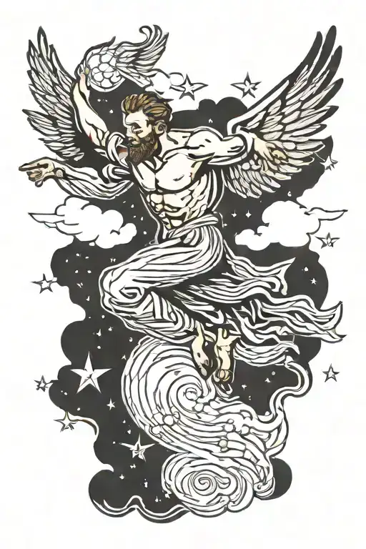 Van Gogh style icarus falling from sky filled tattoo design idea