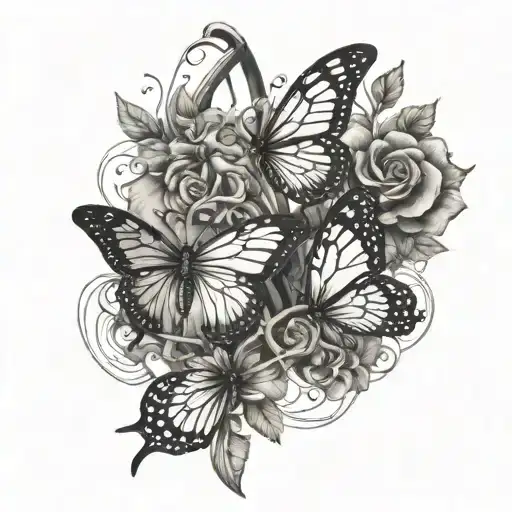 DNA and flowers and buterfly flying together tattoo design idea