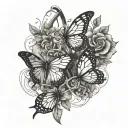 DNA and flowers and buterfly flying together tattoo design idea