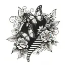 DNA and flowers and buterfly flying together tattoo design idea