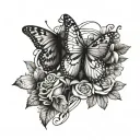 DNA and flowers and buterfly flying together tattoo design idea