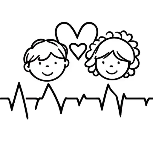symbol of life, heartbeat. a heart and a symbol of a boy and a girl children  tattoo design idea