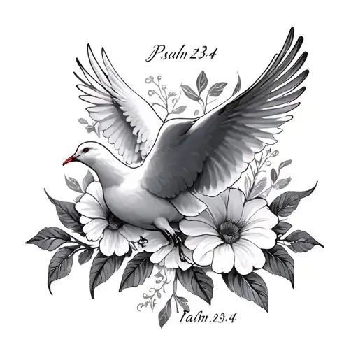 flowers, doves, psalm 23:4 tattoo design idea