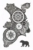 Bear Compass Clock Connor, Hailey & Ashley tattoo design idea