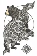 Bear Compass Clock Connor, Hailey & Ashley tattoo design idea