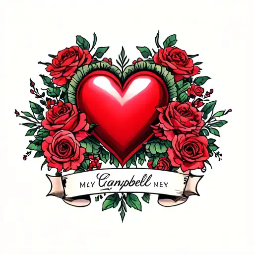 red heart surrounded by my girlfriends name, Campbell tattoo design idea