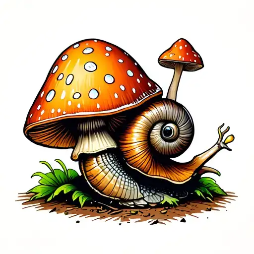 snails mushrooms growing tattoo design idea