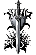 sharp sword and shield biblical below and letters "YHWH"above the image tattoo design idea