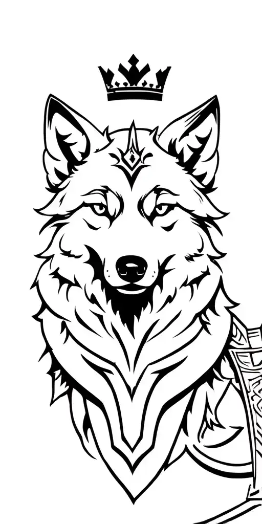 female wolf with a crown dressed in armor adorned tattoo design idea
