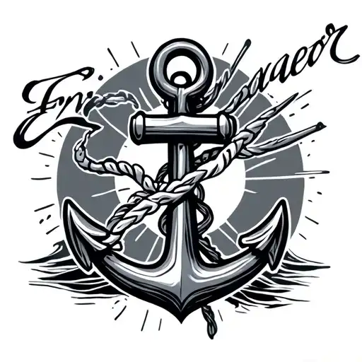 anchor with endeavor written on the long stem tattoo design idea