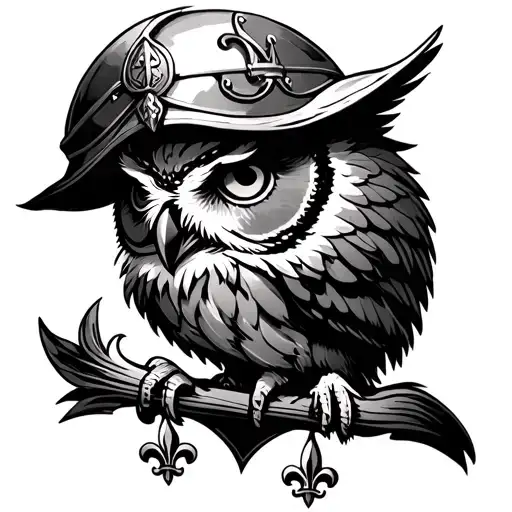 Hermit Wizard, Owl, Moon, Sea, Helm, Fleur de Lis, Quaderna tattoo design idea