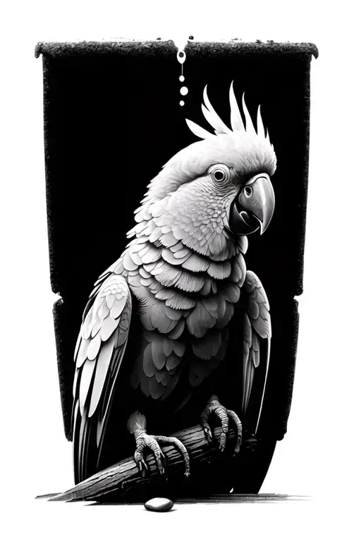cockatoo with a pebble dropping tattoo design idea