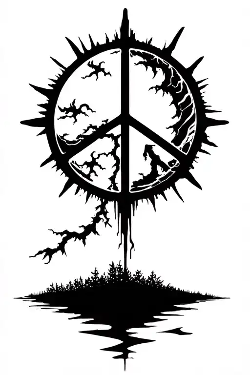 peace and lightining storm and time and nature tattoo design idea