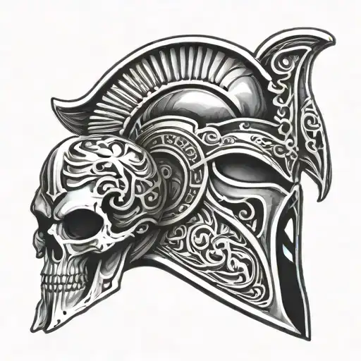 Spartan helmet and skull 3d tattoo design idea