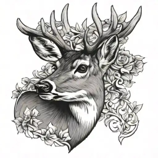 white tailed deer head tattoo design idea