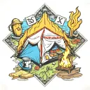 tent scrabble game coffee fish campfire tattoo design idea