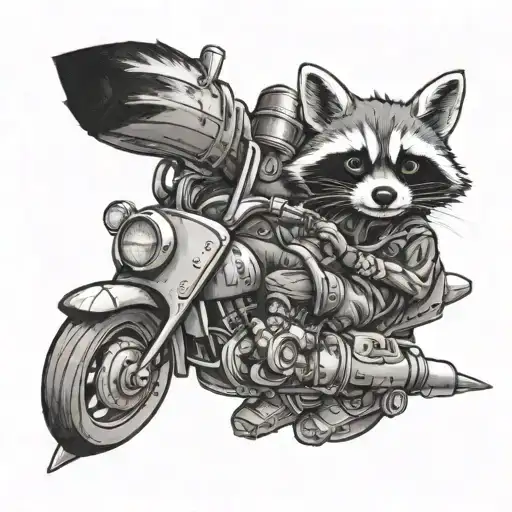 Caitlyn Kiramman as a raccoon riding Jinx's rocket fishbones  tattoo design idea