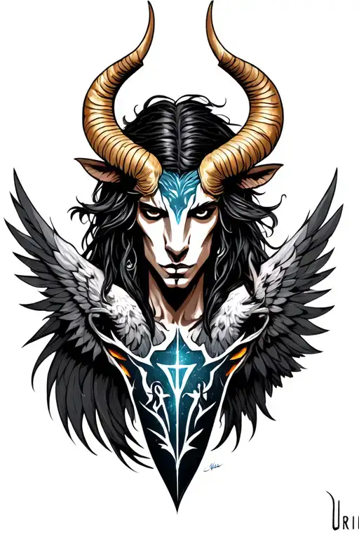 arcangel Uriel with capricorn zodiac sign tattoo design idea