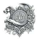 Shoulder tattoo of symbols of ancient Iran, Kroosh and Zoroaster tattoo design idea