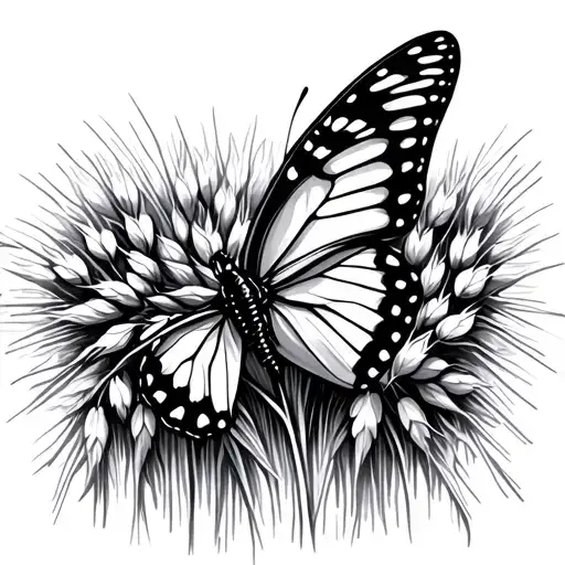 A butterfly in a wheat field in the French countryside tattoo design idea