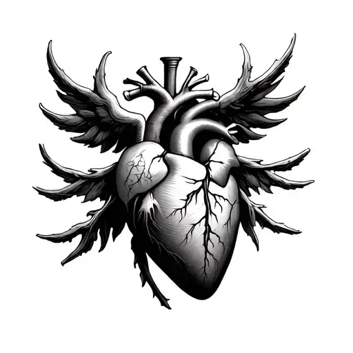 anatomical sacred heart in black and white tattoo design idea
