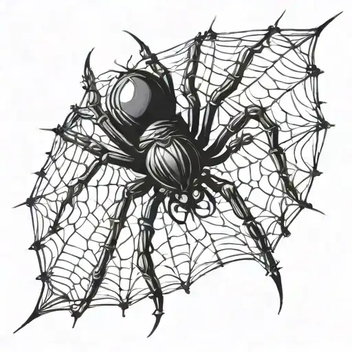 A gothic cybersigilism spider weaving a web on a barbed wire fence tattoo design idea