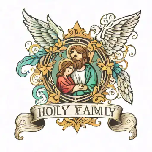 holy family name tattoo design idea