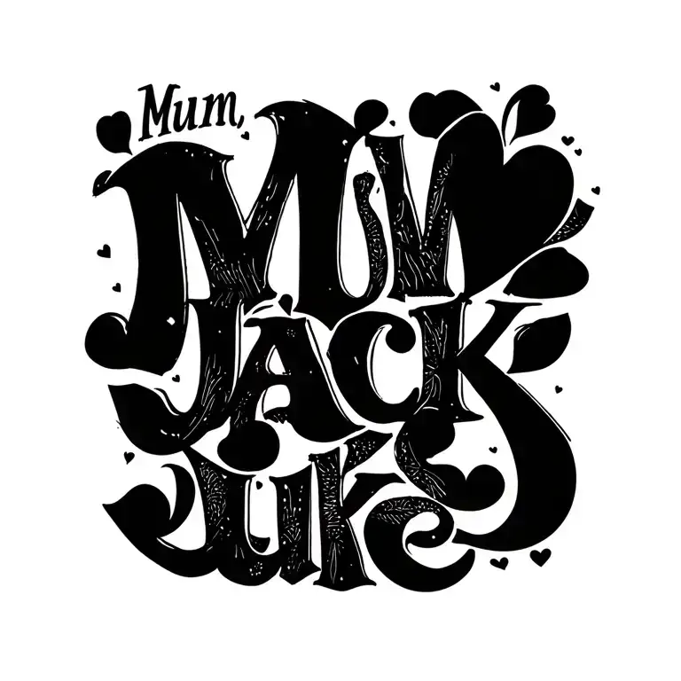 "Mum, Jack, luke" heart shape tattoo design idea