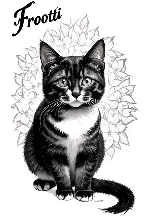 small reference of cat and the name Frooti tattoo design idea