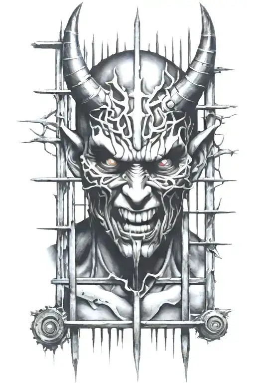 demon eyes locked behind bars trying to break out tattoo design idea