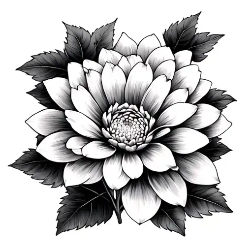 Japanese chrysanthemum with leaves tattoo design idea