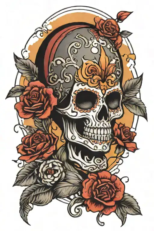 sugar skull hot air balloon flying tattoo design idea