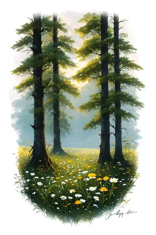 calming forest meadow tattoo design idea