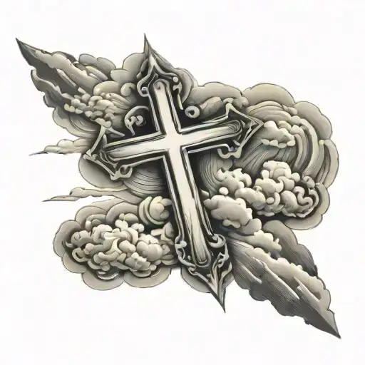 cross with clouds surrounding tattoo design idea