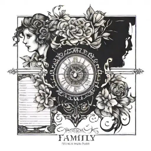 Family timeline with important dates and events (birth of Anna, relationship, wedding, birth of Laura & Leon) tattoo design idea