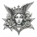 crown with heart of te fiti stone angel laying tattoo design idea